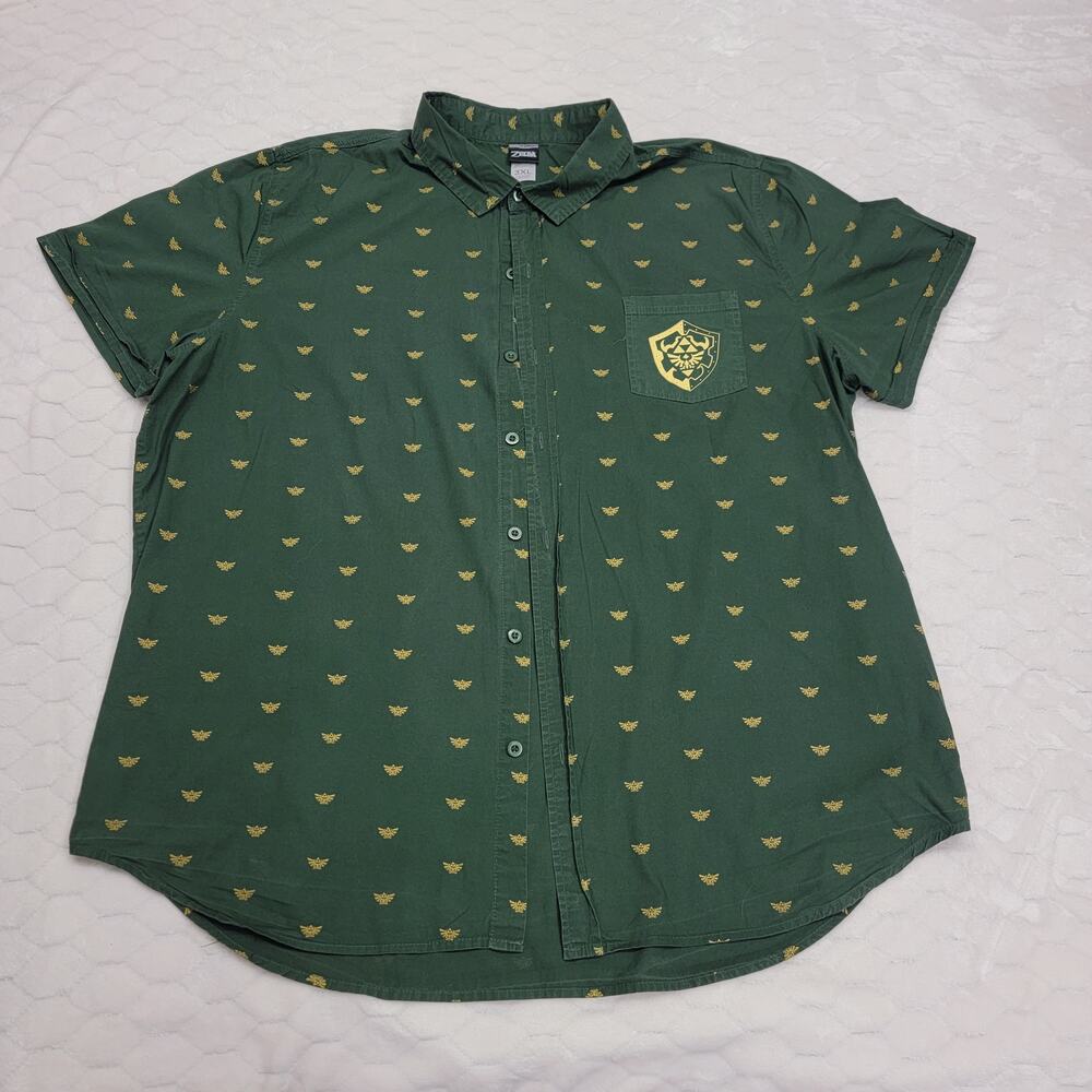 The Legend of Zelda Shirt Mens 3XL Green All Over Triforce Hylian Shield 2016